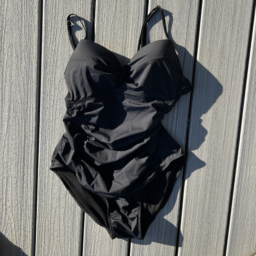 Spanx Love Your Assets Swimsuit Womens One Piece Ruched Twist Top Black XL